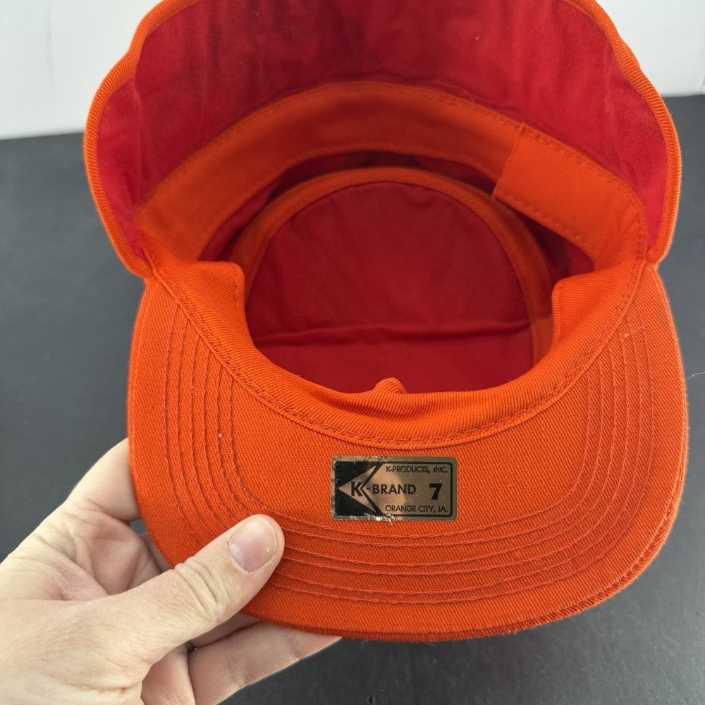Vintage Golden Harvest Hat Cap Ear Flaps Trapper Orange Fitted 7 K-Brand - Picture 10 of 13